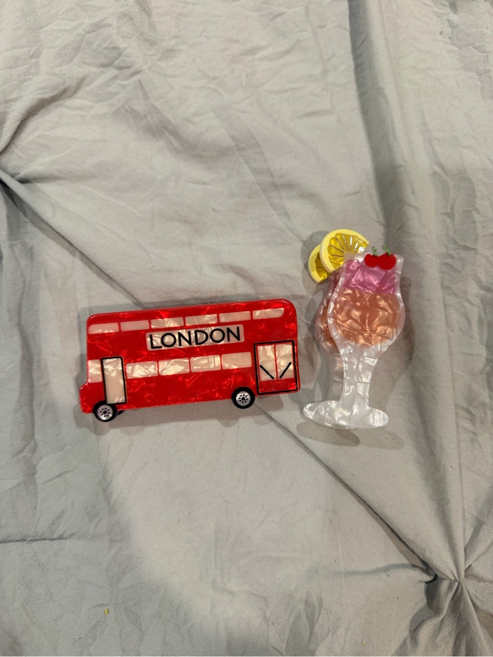 Anthropologie Red London Bus & Pink Cocktail Hair Clips